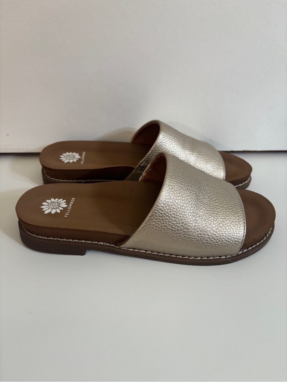 Yellow Box Kalo Slide Sandals in Platino Gold